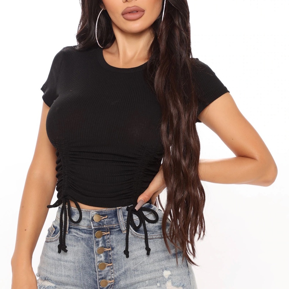 Ruched black crop top